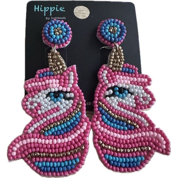 Unicorn Jewelry - Unicorn Earrings Seed Beads Dangle Pink Fairy Ethereal Mystical